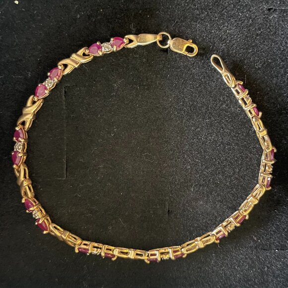 14k Gold X-Link Ruby & Diamond Tennis Bracelet - Picture 1 of 5